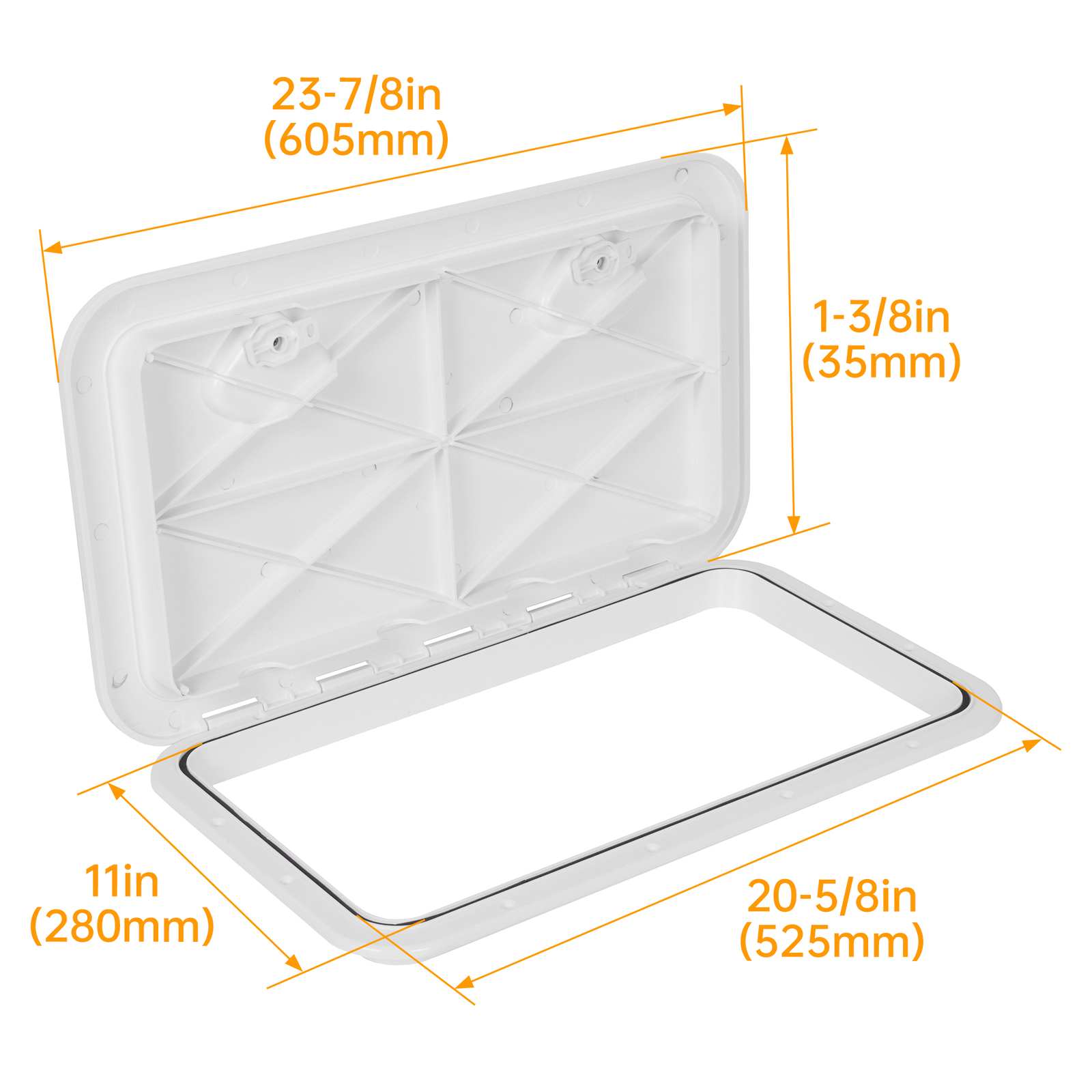 White Marine Boat Deck Hatch Lid 24" X 14" 180 Hinge Strong Recessed Handle