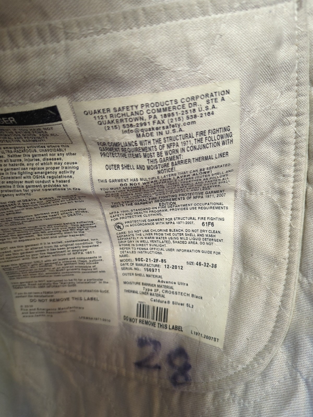 Retired Firefighter Turnout JACKET FIRE COAT USED Size 46X32X36 Navy Europe