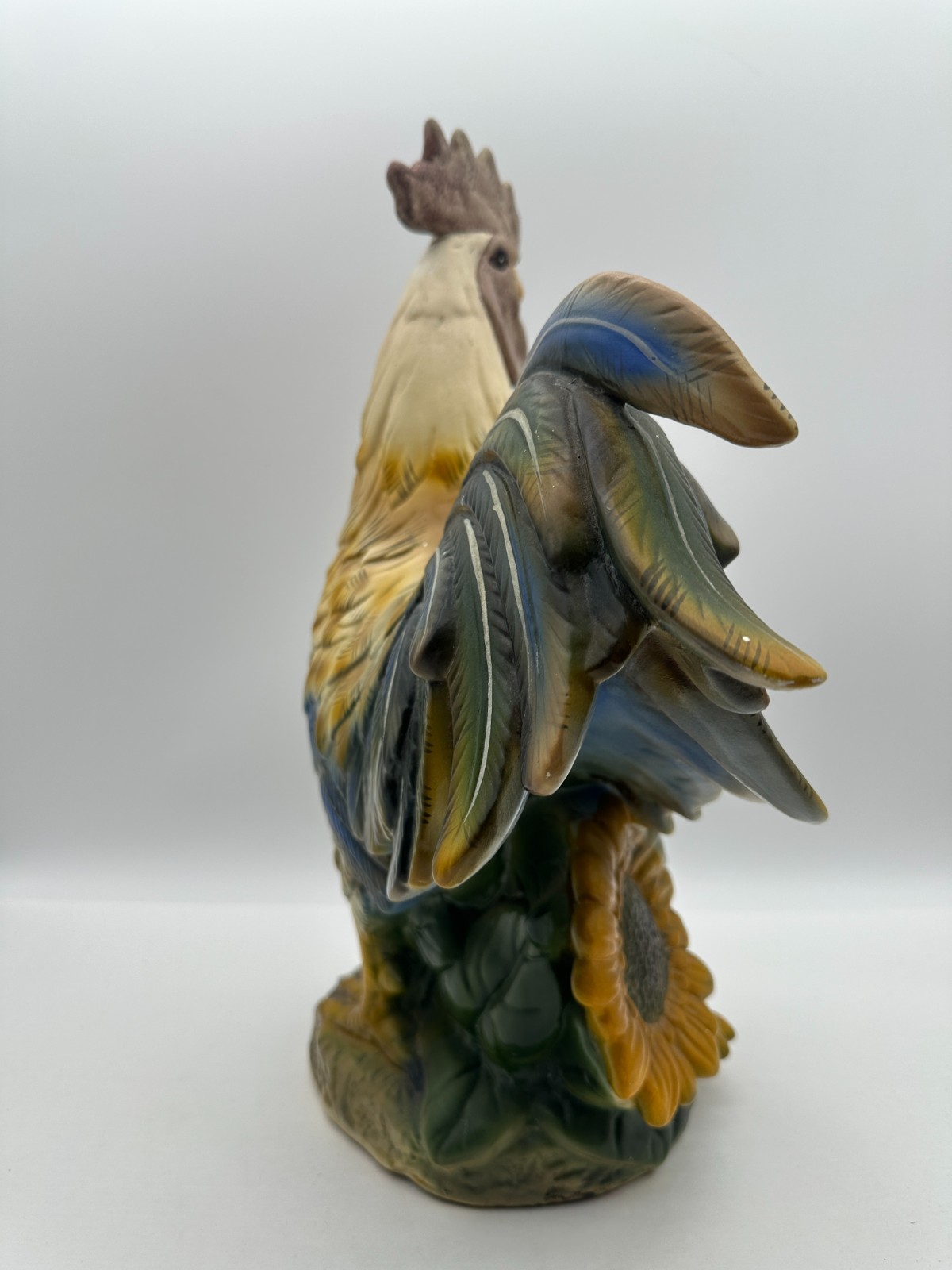 Large Ceramic Rooster Figurine Statue with Sunflowers French Country Decor 16.5"