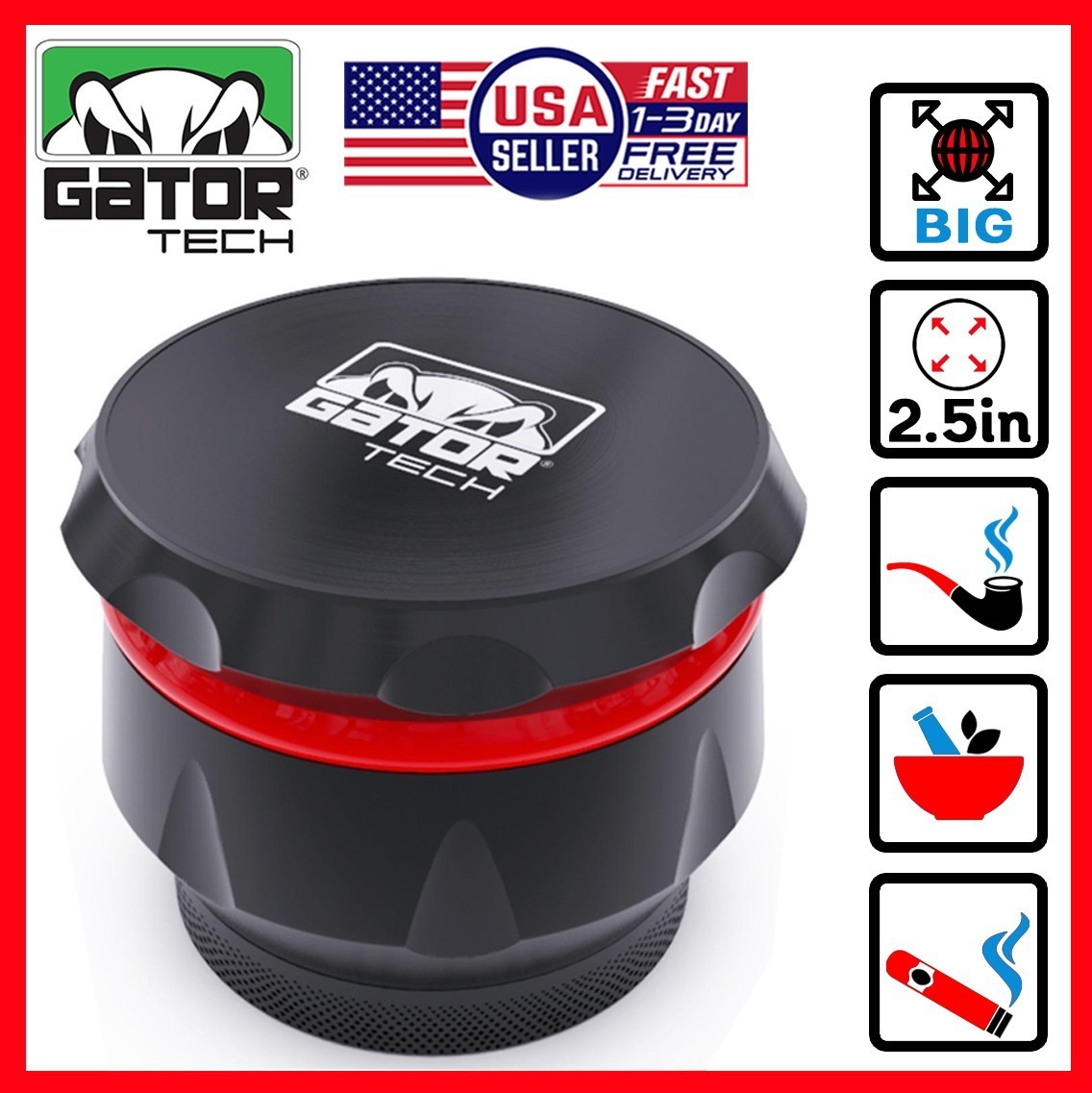 Tobacco Herb Grinder Spice Herbal Metal Crusher 2.5” Large Hand Handle Muller