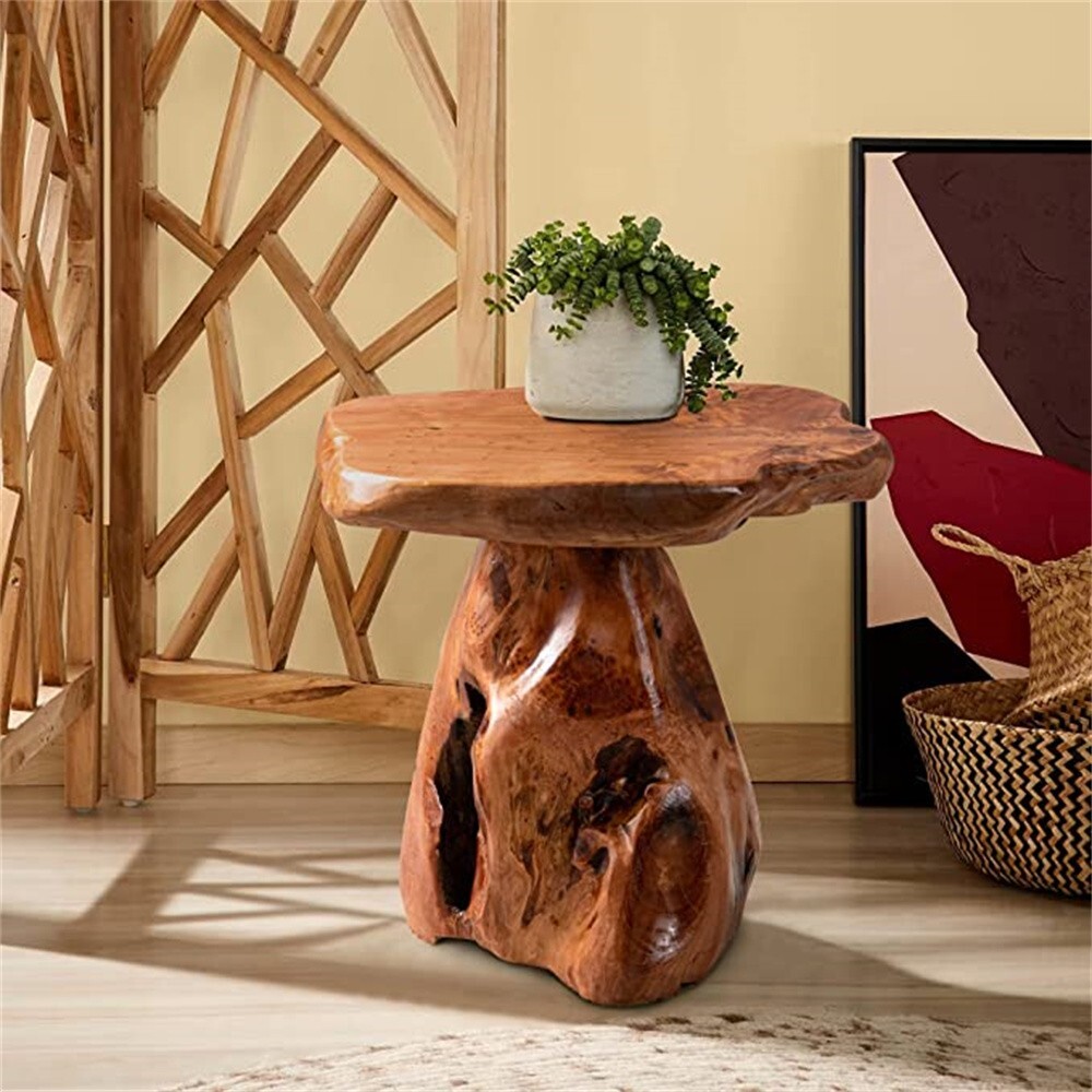 GREENAGE Natural Cedar Mushroom Stool Plant Stand Nightsstand Side Table 13.5" H