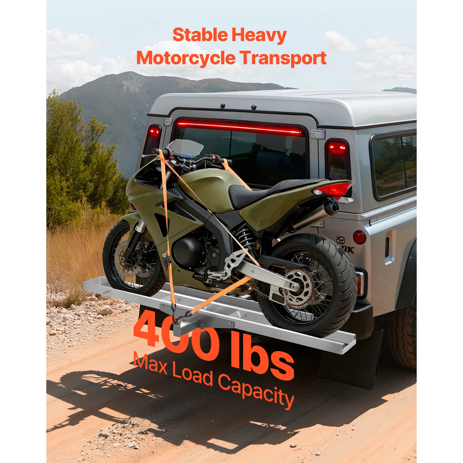 Uimoso Motorcycle Hitch Carrier with Ramp for Bikes and Scooters,400lbs Capacity