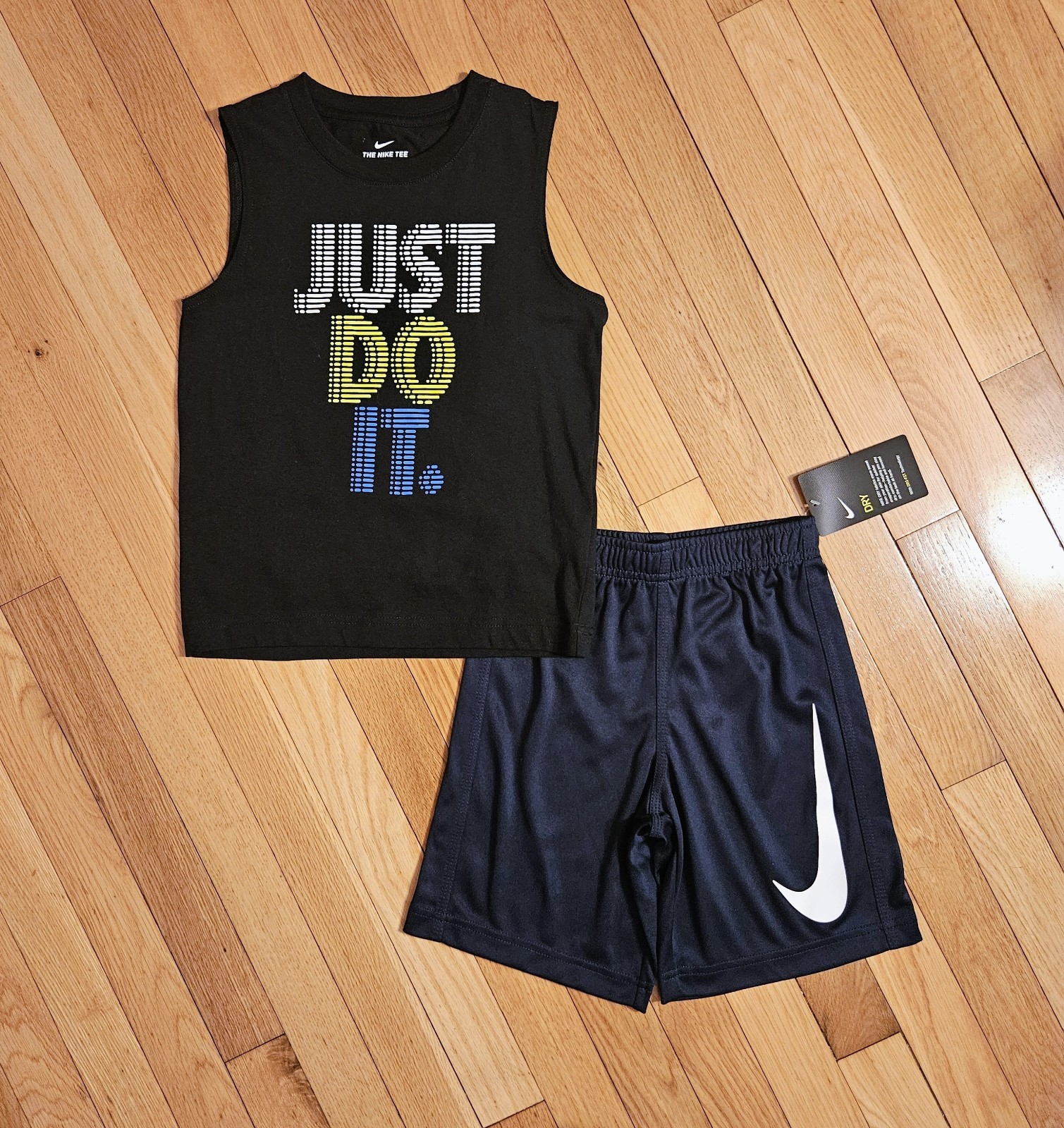 Nike Little Boy Tank Tee and Short Set Black/Blue Sizes 5, 7