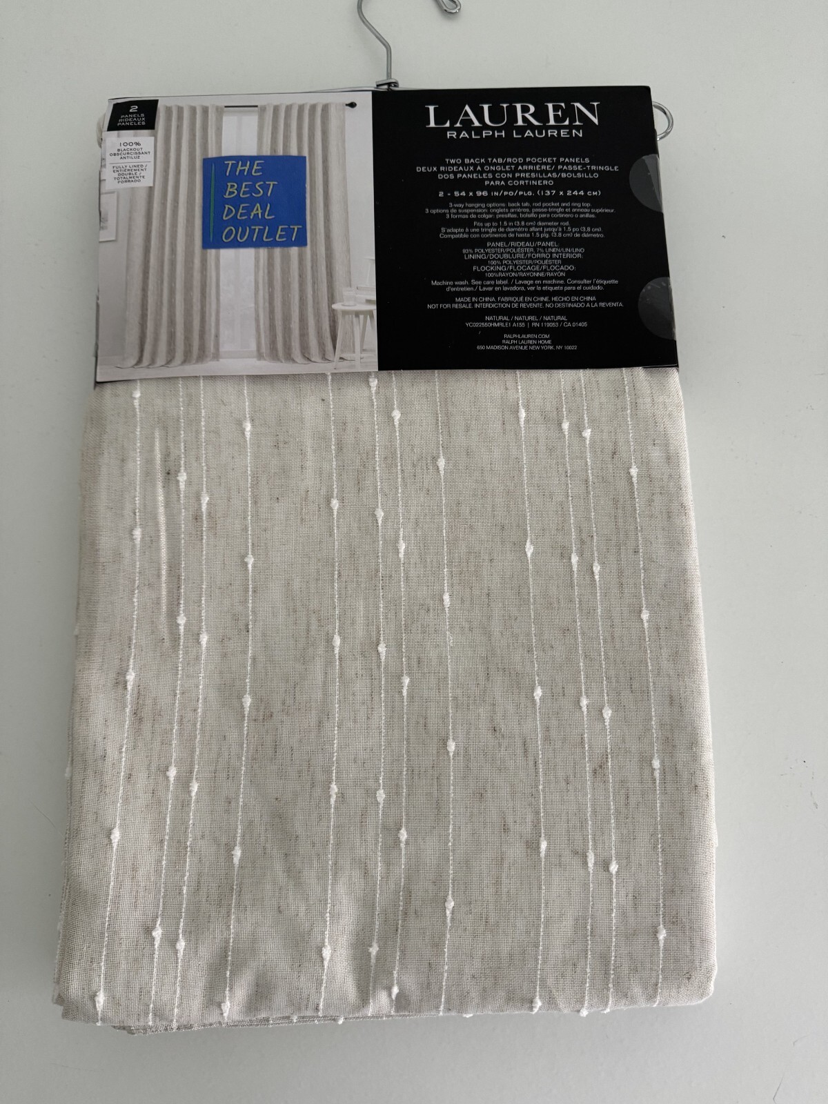 Ralph Lauren Window Curtains 2 Panels Blackout 54 x 96 Linen Blend Fully Lined