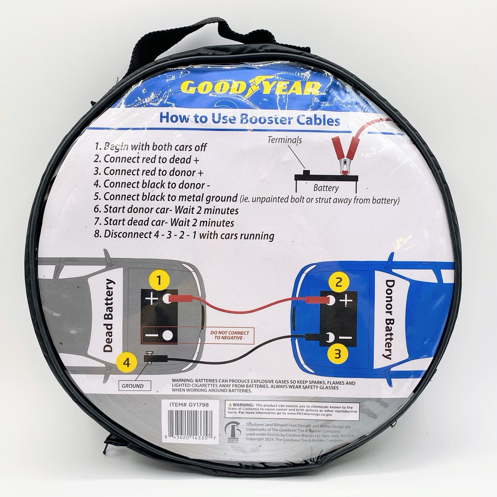 Goodyear Booster/Jumper Cables 8 Gauge Long 12 Ft Heavy Duty Full Size Vehicles