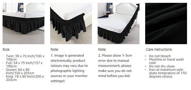 US Ship Wrap Around Bed Skirt Elastic Dust Ruffle 15 Inch Drop 4 Size Wrinkle