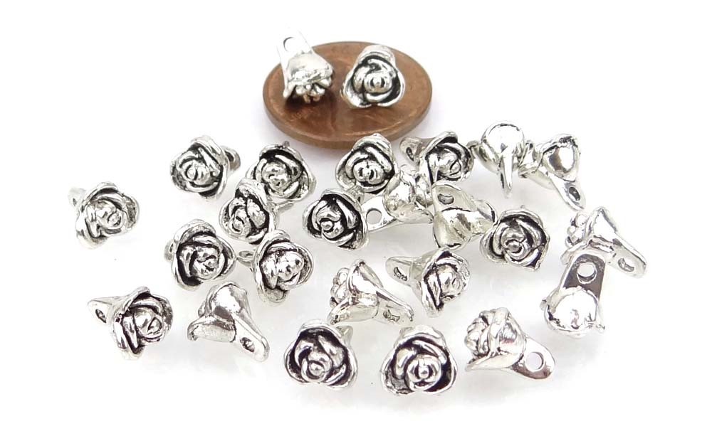 12 Rose Flower Antique Silver Pewter Charm 9x6mm