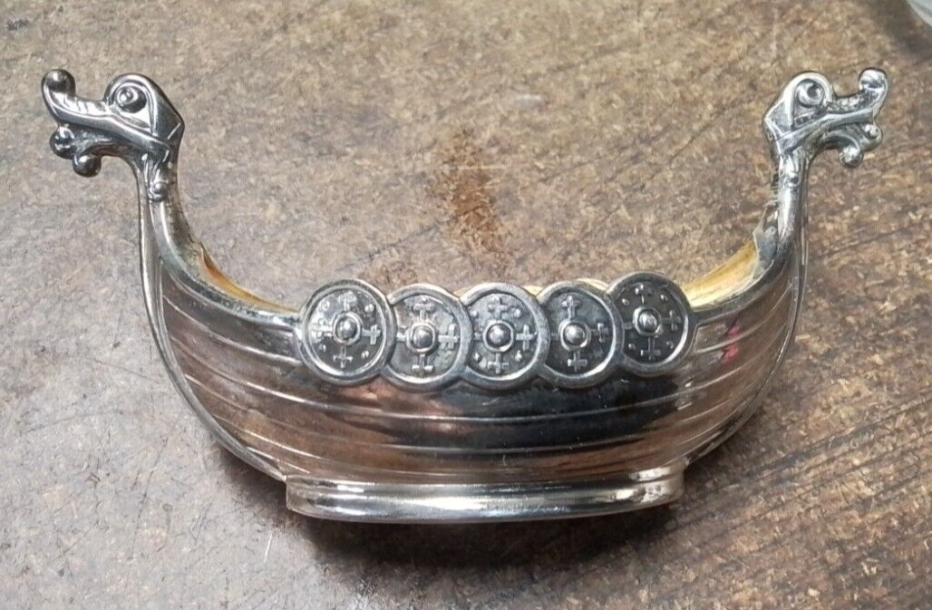 Theodore Olsen Norway Gilt Sterling Silver Viking Salt Cellar w/ Spoon