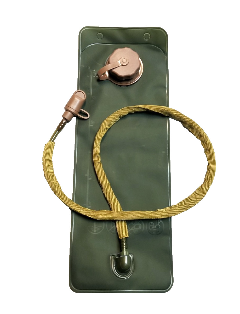 3L 106oz Hydration Bladder w Tube & Bite Valve Green / Coyote 18"L x 6.75"W NIB