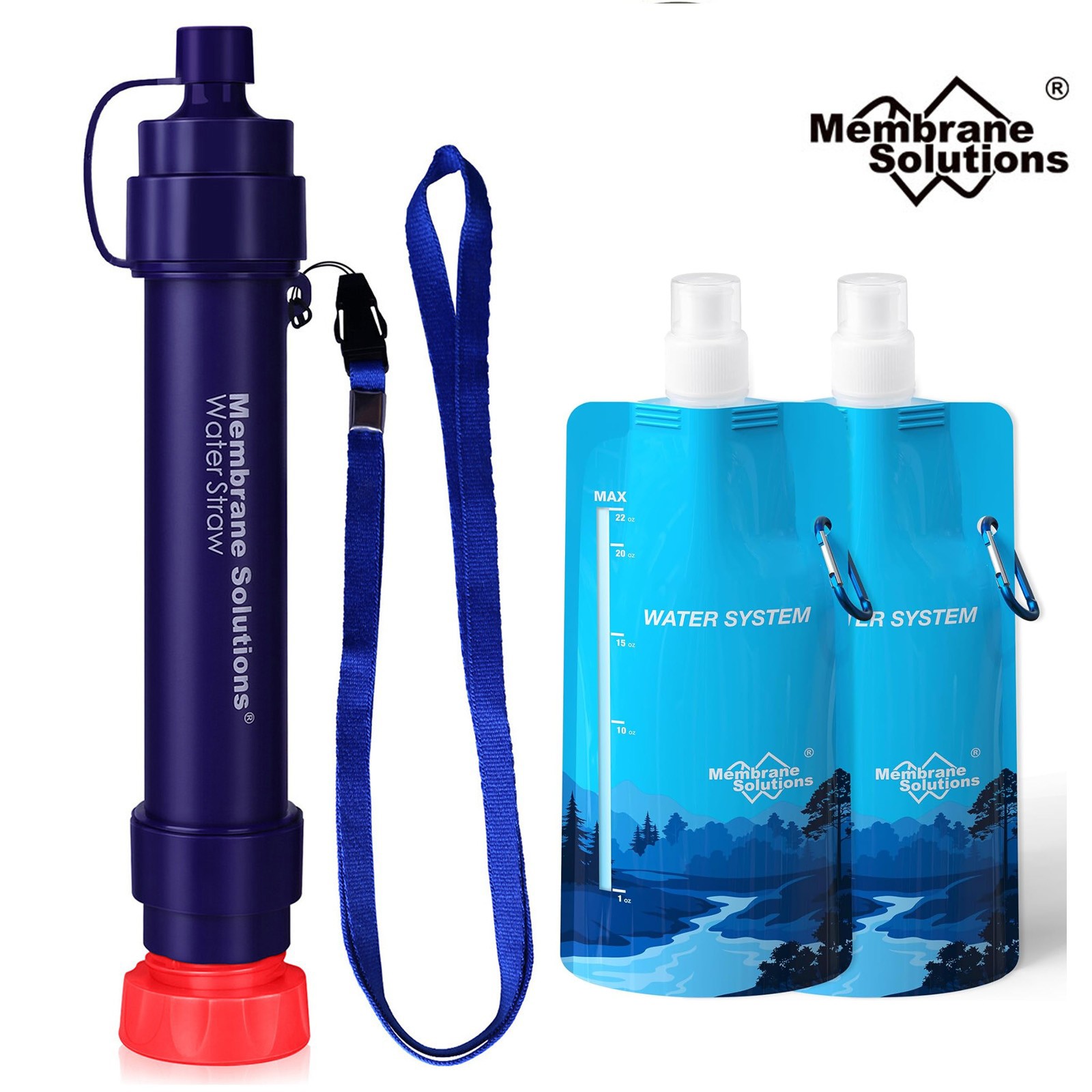Personal Water Filter Straw, Portable Water Pouches, Camping Purifier