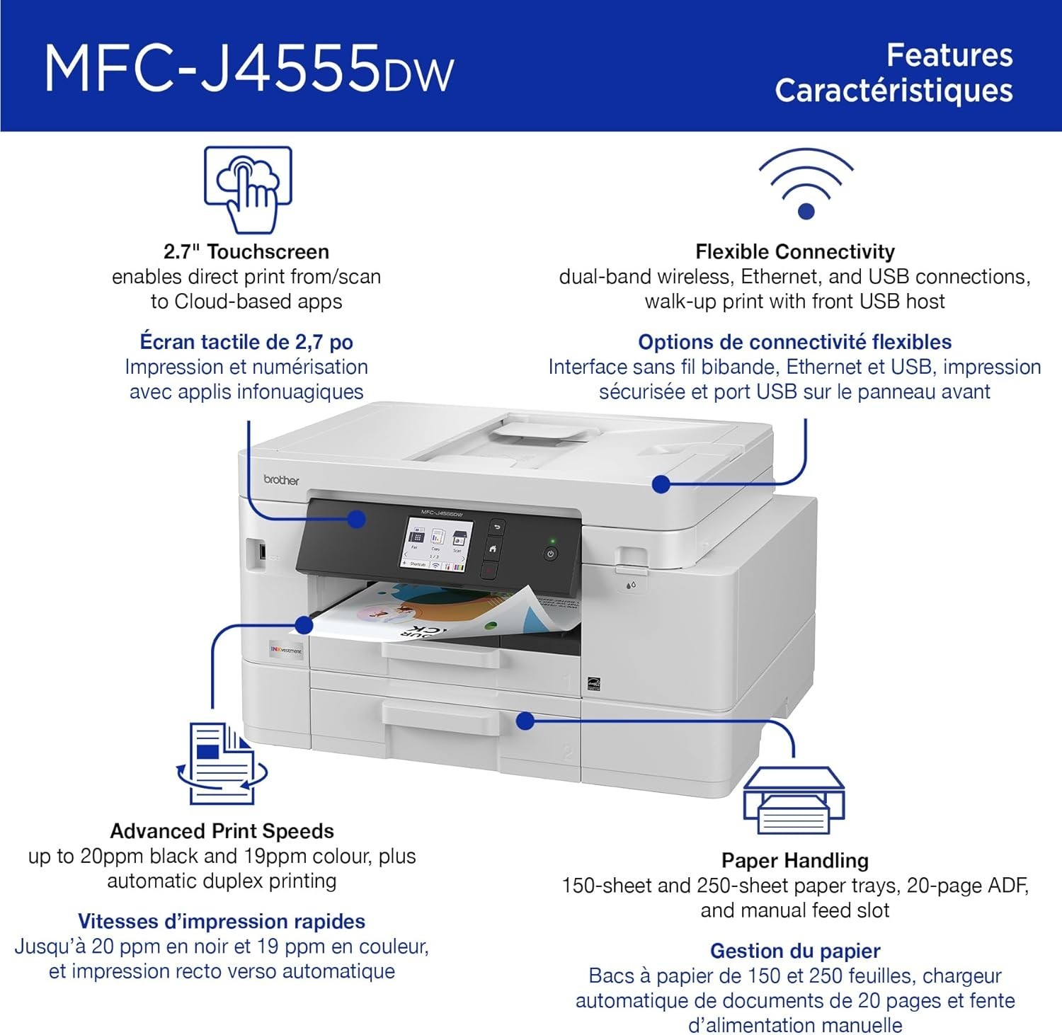Brother INKvestment 4555 Wireless Color Inkjet All-in-One Printer with 2.7”