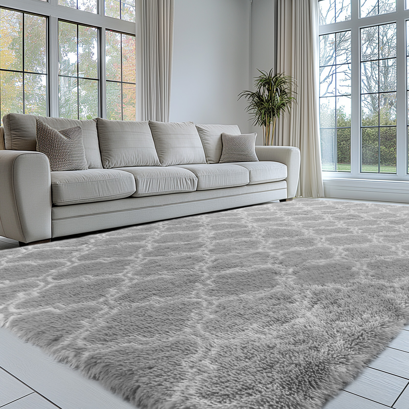 Large Size Shaggy Fluffy Area Rugs Carpets for Living room Bedroom Grey Lantern