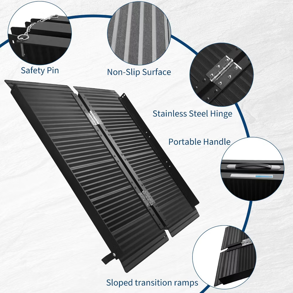 GOCAPTAIN 3FT Portable Wheelchair Ramp with Handle, Non-Slip Aluminum Folding