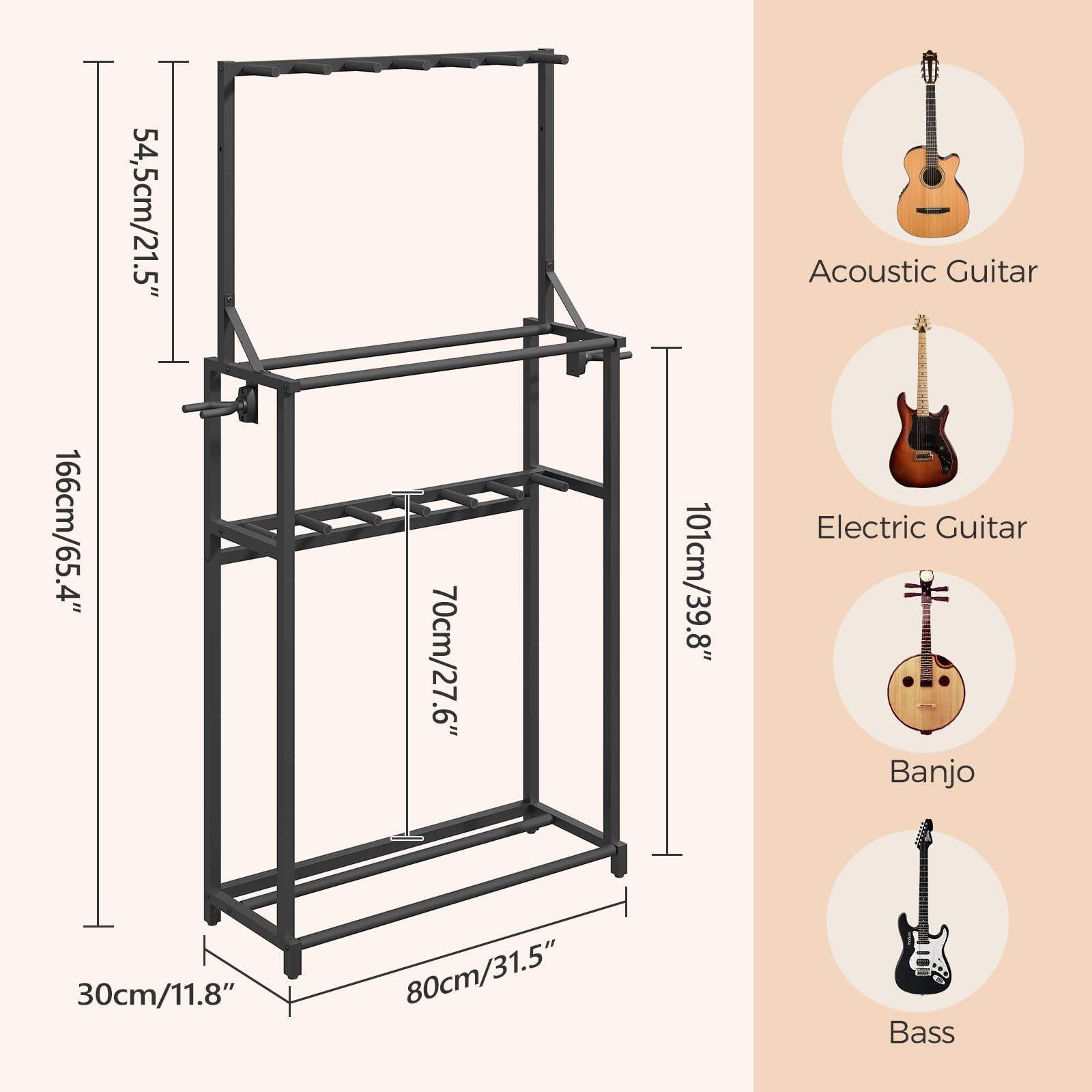 Guitar Stand, Multiple Guitar Rack Holder for Various Instruments, Multi-Inst...