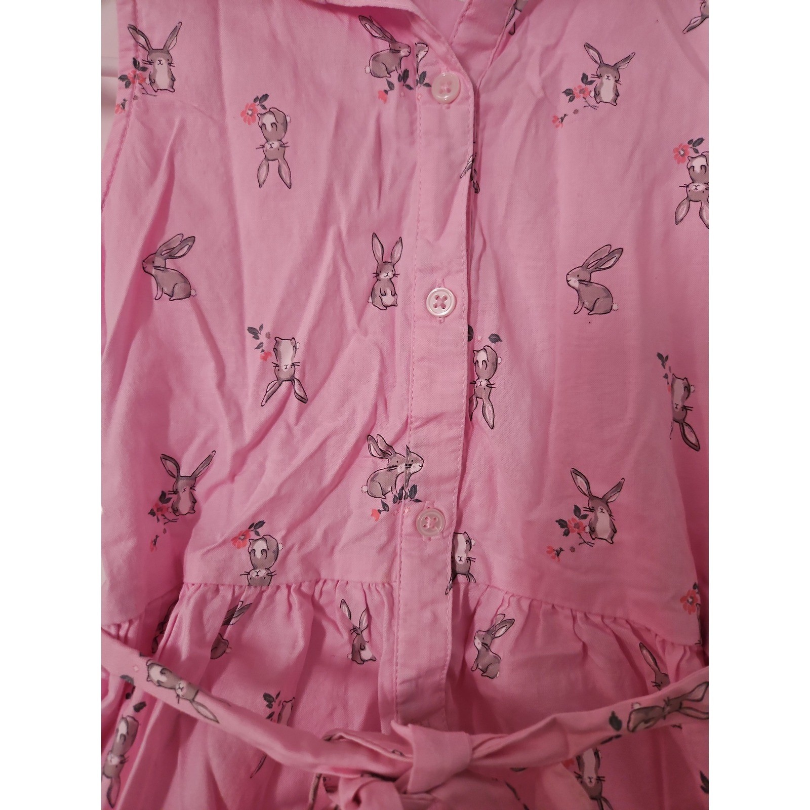 Light Pink Carter's Collared Dress with Grey Bunny Print, Size 6