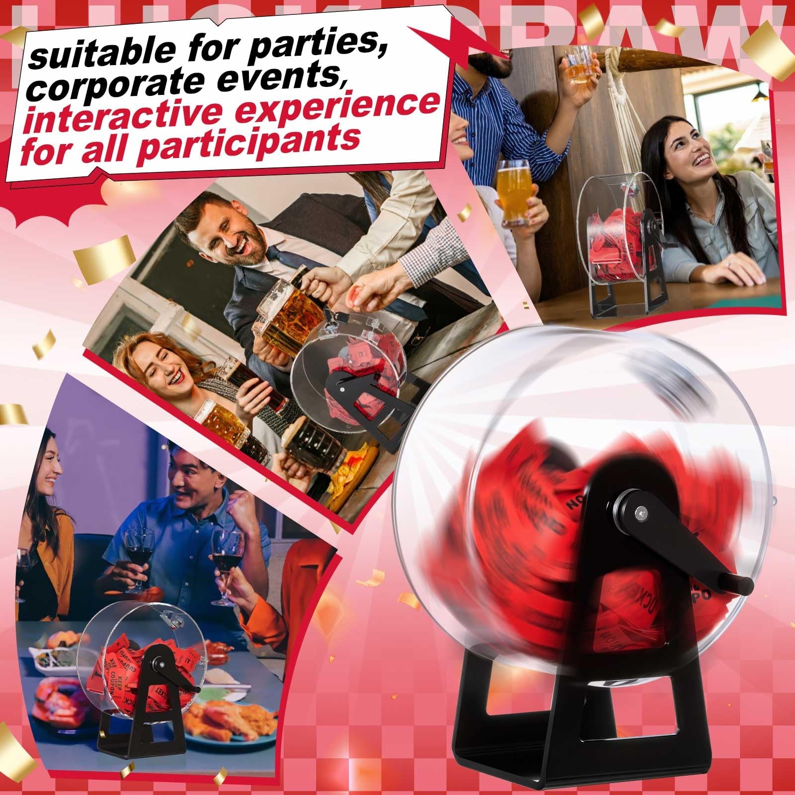 Acrylic Raffle Drum, 9.1 x 4 x 7 Inches Clear Raffle Tickets Spinner Cage wit...