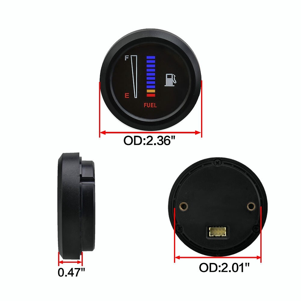 12/24V 2" 52mm Car Motorcycle Fuel Level Meter Gauge LED Display Digital 10 Grid