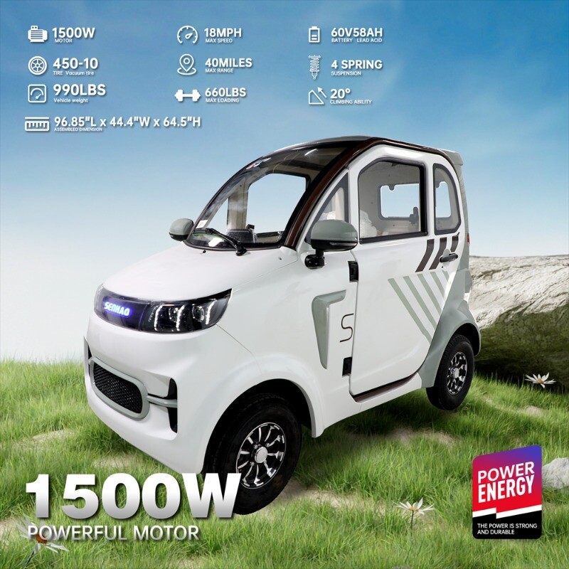 1500W 4 Wheel Fully Enclosed Mobility Scooter Car 3-Speed 40 mile 660lb Capatity