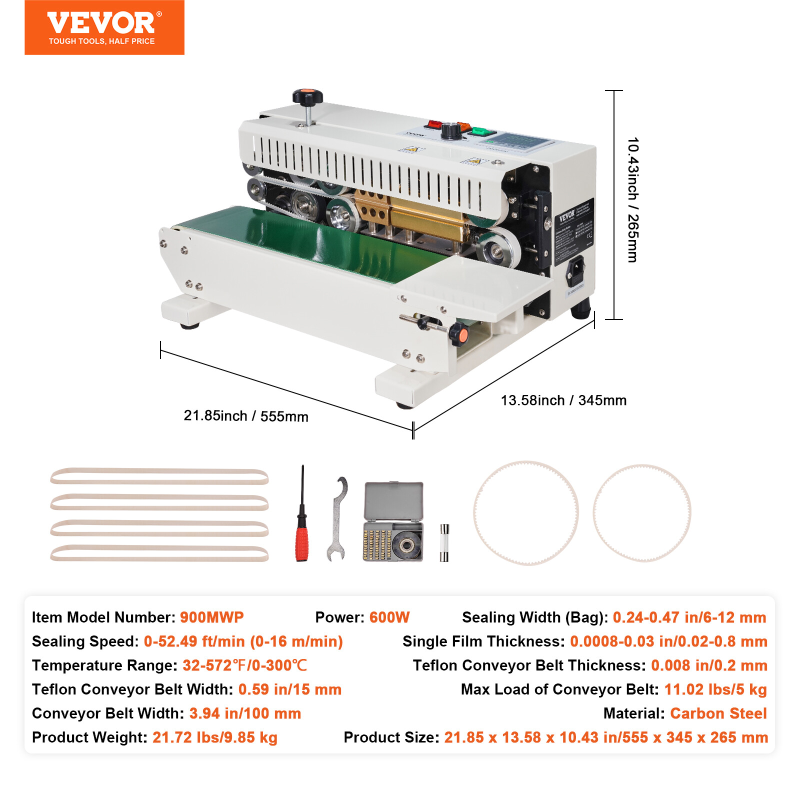 VEVOR Continuous Bag Band Sealing Machine Horizontal Band Sealer Carbon Steel