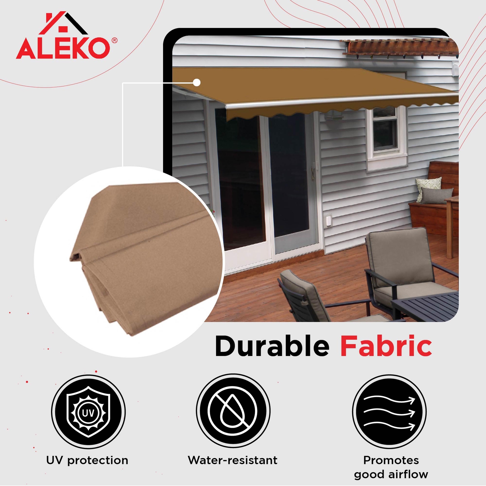 ALEKO 12 x 10 ft Retractable Awning Fabric Replacement, Sand