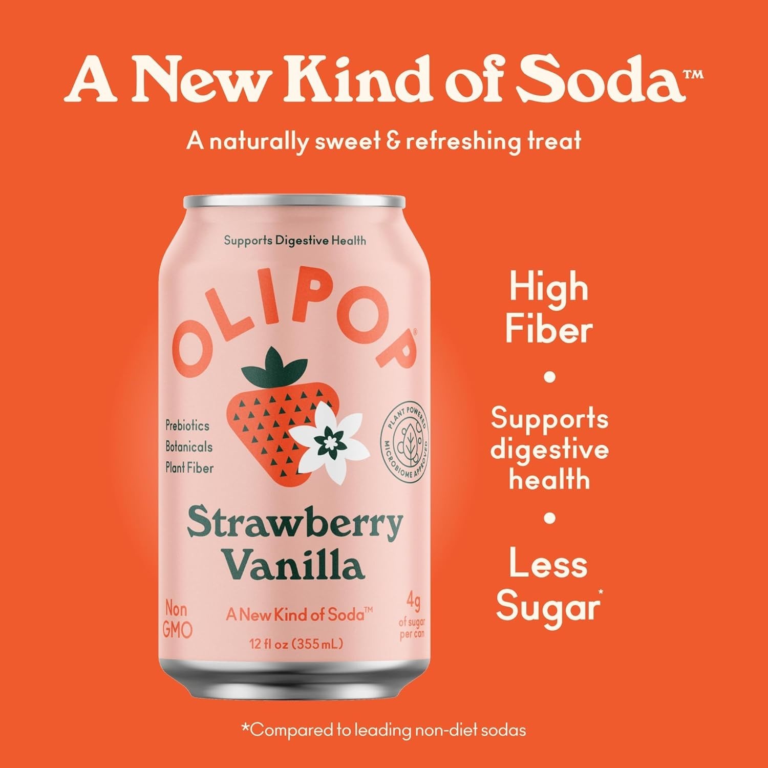 OLIPOP Prebiotic Soda Pop Strawberry Vanilla 12oz 12 Cans – Low Sugar Gut Health