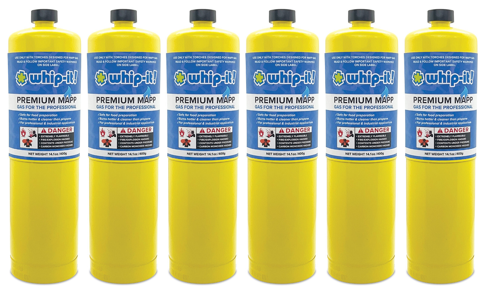 Whip It Brand 6 pk MAPP MAP PRO Gas Fuel Cylinder ,Hotter than Propane