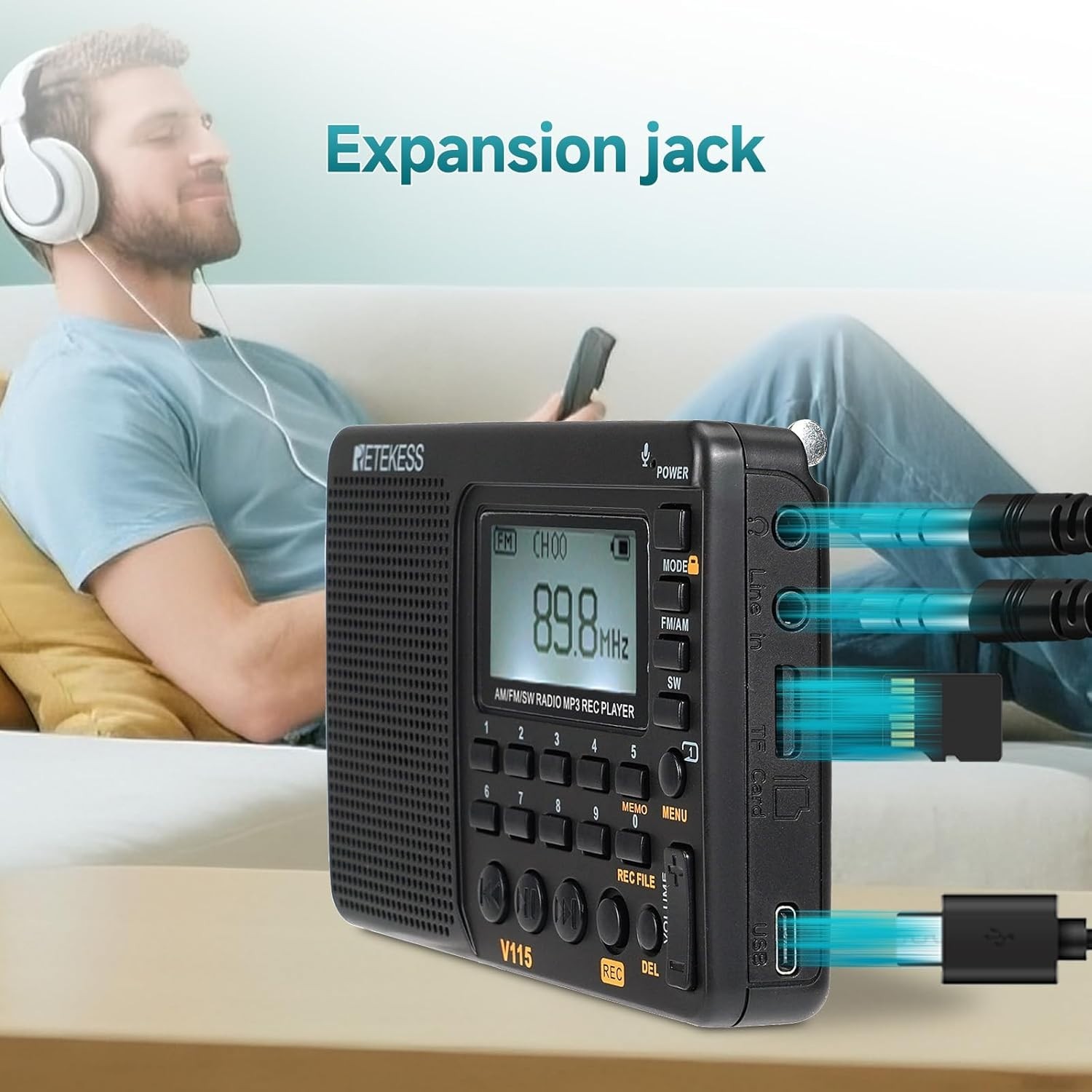 Portable V115 Shortwave Digital Radio with Preset Stations & Telescopic Antenna