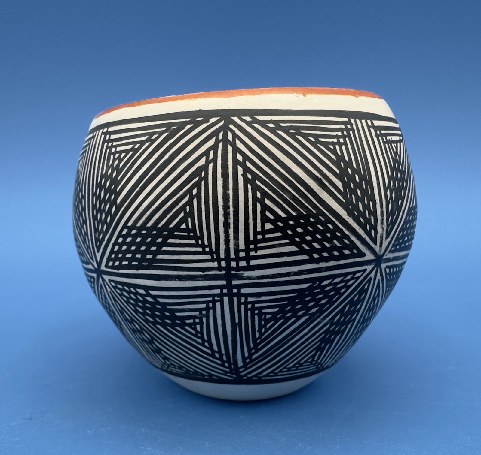 2 1/8" x 2 1/2" Acoma Pueblo Geometric Polychrome Pottery Jar - Santana Phillips
