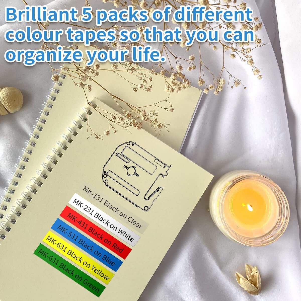 4PK Label Tape M-K231 MK231 M231 Black on White 12MM 1/2" for Brother PT-65