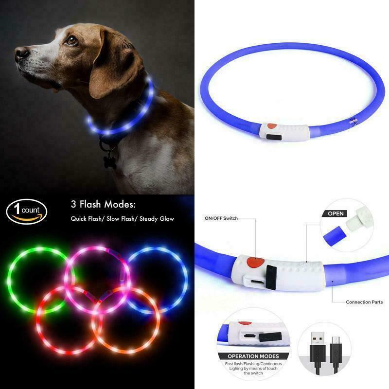 SOFT SILICONE RECHARGEABLE COLLAR glow light-UP LED for Dog Cat Pet Night Safety
