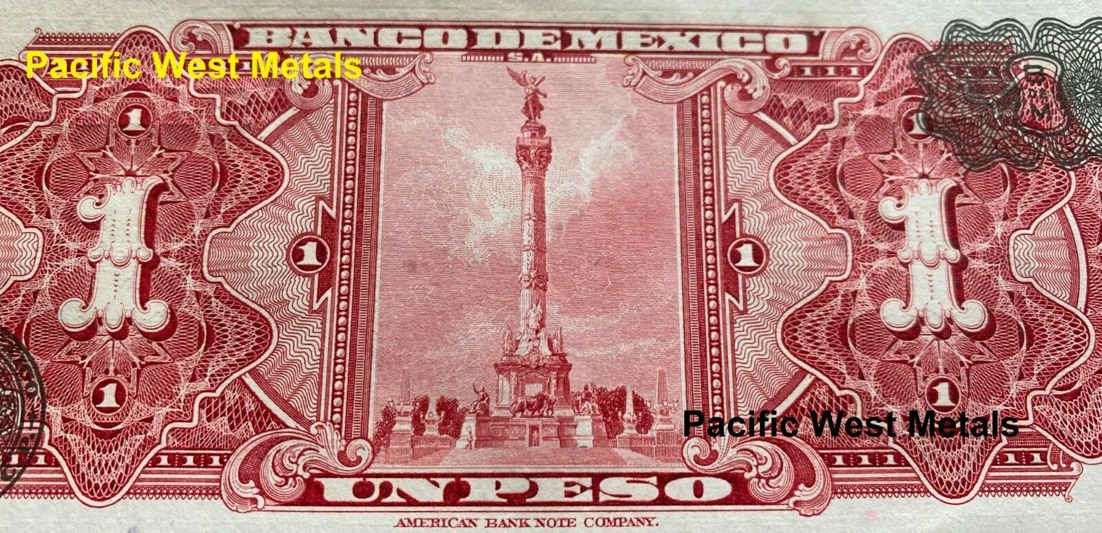 1970 Mexico Banknote 1 Peso UNC CRISP Paper Money Aztec SERIE BIG Prefix E