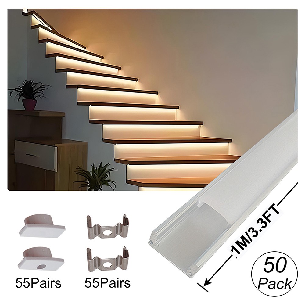 6.6FT/2M U-Channel Led Aluminum Profile 50 Pack With Milky Cover For Led Strip