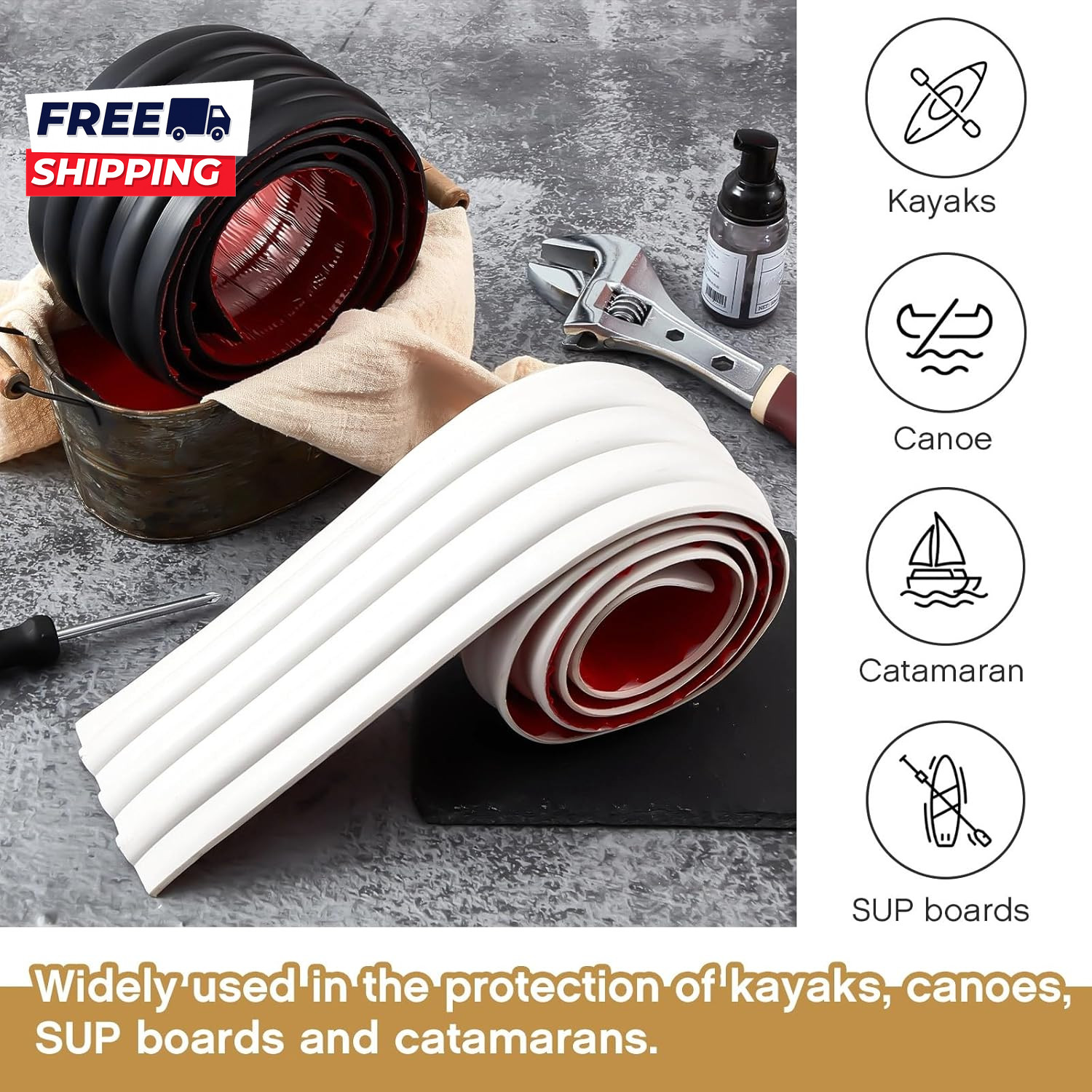 2 Rolls Self Adhesive DIY Keel Guard for Fiberglass and Aluminum Boats Protector