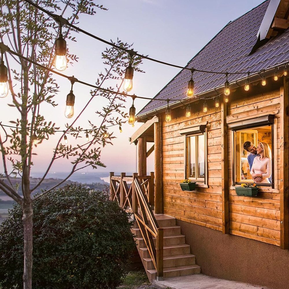 48 FT Outdoor String Lights Commercial Grade Weatherproof 15 bulb Heavy Duty US