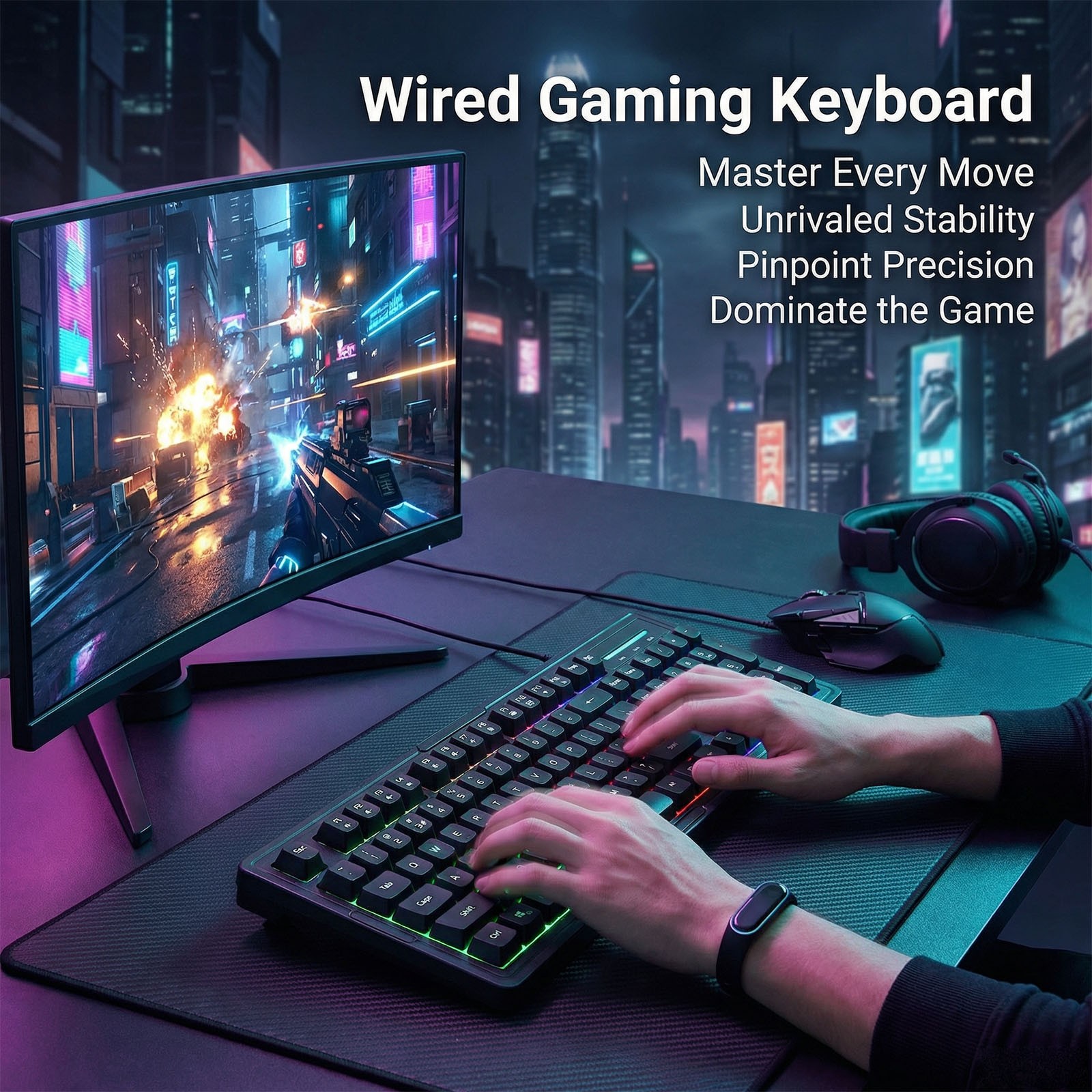 XTRIKE USB PC Wired Gaming Keyboard RGB Backlit 100-Key Silent Membrane Black