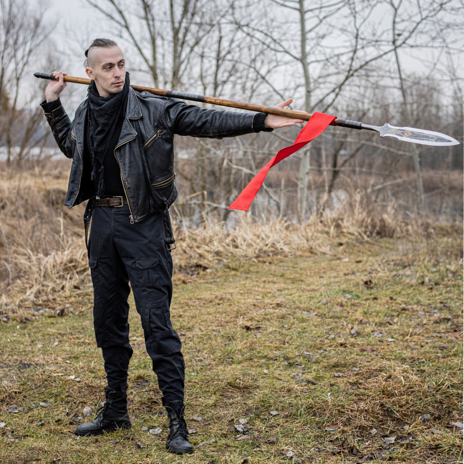 Hand-Forged Draupnir Spear GOW Kratos spear with Etched Blade Wooden Shaft 87.4"