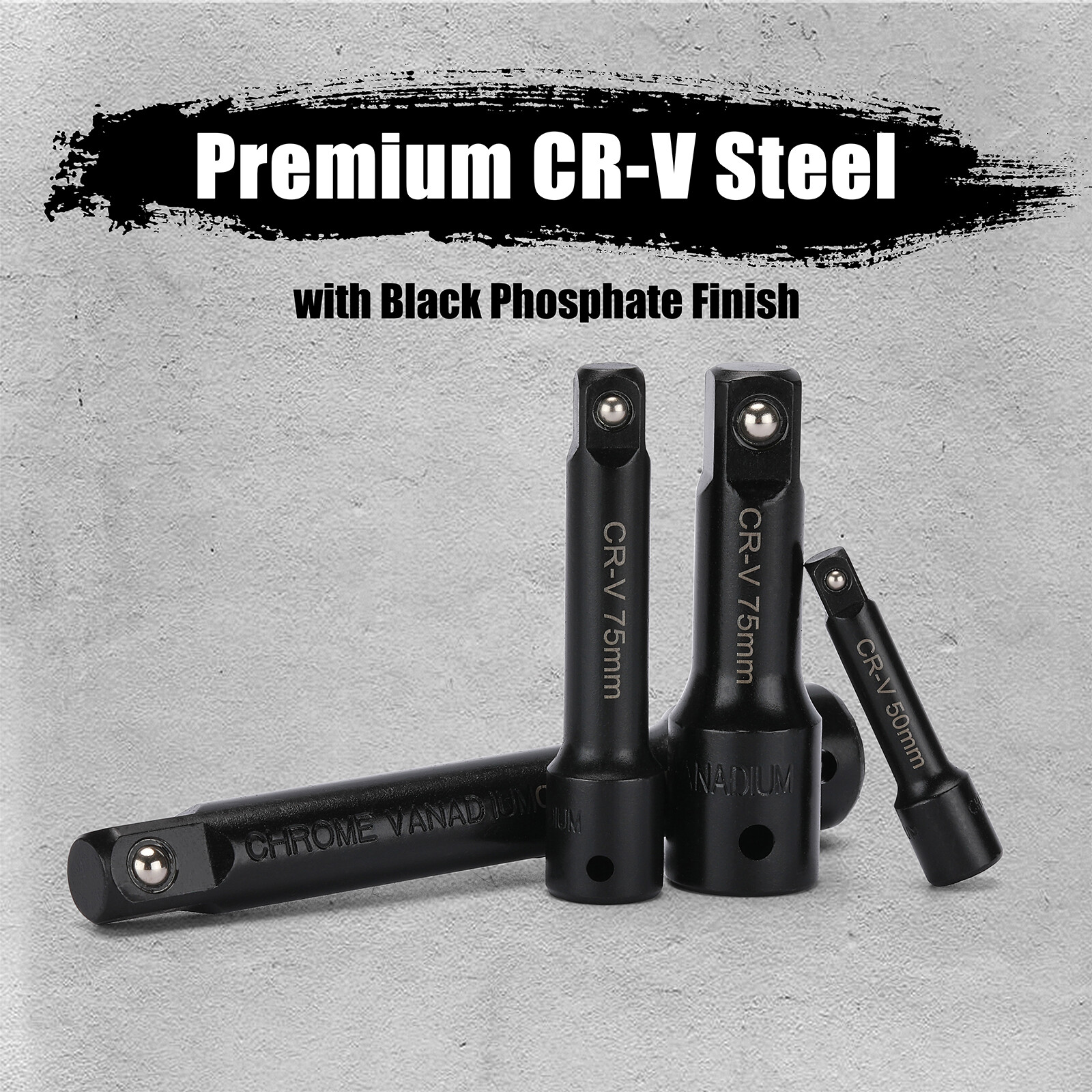 1/4",3/8",1/2" Drive Extension Bar Set, CR-V, 9 PCS Socket Extension Bars