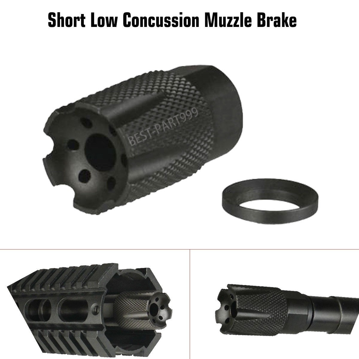 Compact Low Concussion 1/2x28 Muzzle Brake Compensator .223/5.56/.22 /w washer