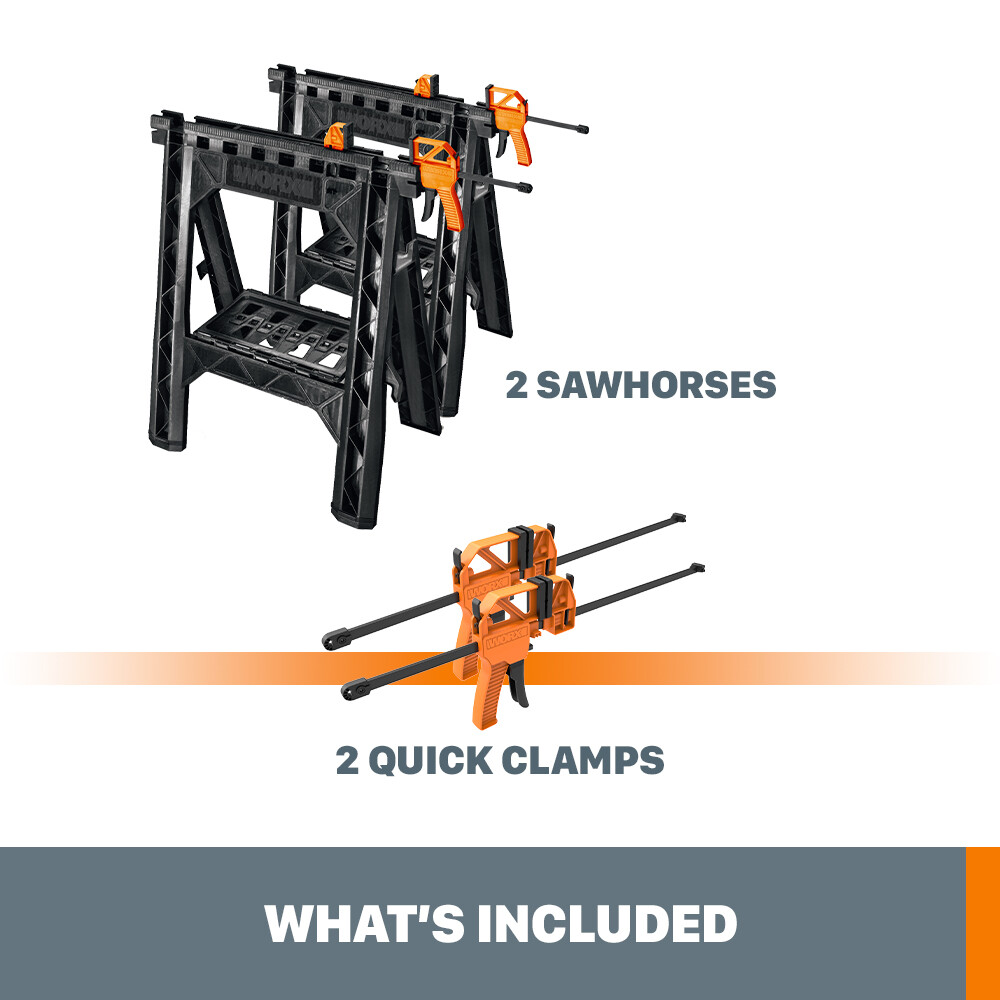 WX065 Worx Clamping DIY Versatile Sawhorses with Bar Clamps - 1000 lb Capacity