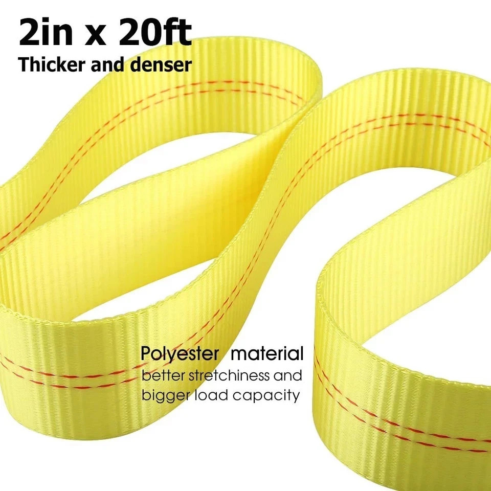Recovery Tow Strap with Reinforced Loops 2Inx20Ft Heavy Duty 24000Lb Break Stre