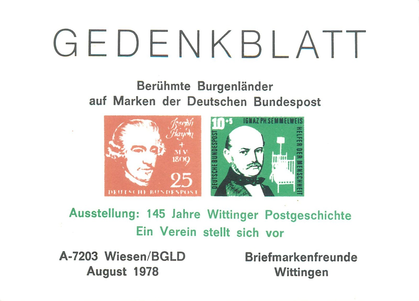 E0055 Exhibition commemorating Ignaz Semmelweis and Joseph Haydn, Wittingen 1978
