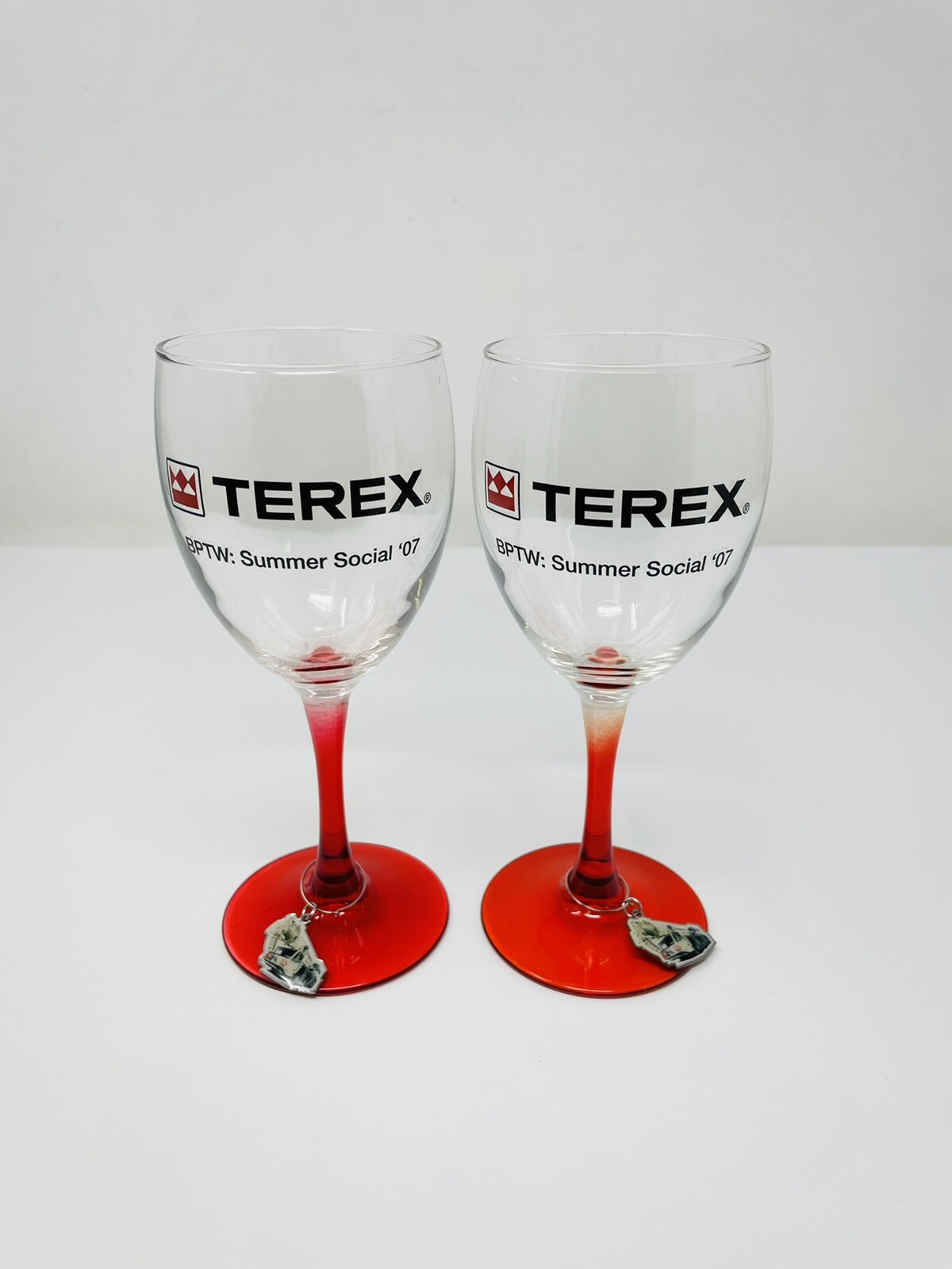 Vintage Terex Logo Custom Wine Glass Set of 2 Summer Social 07 Collectible NOS