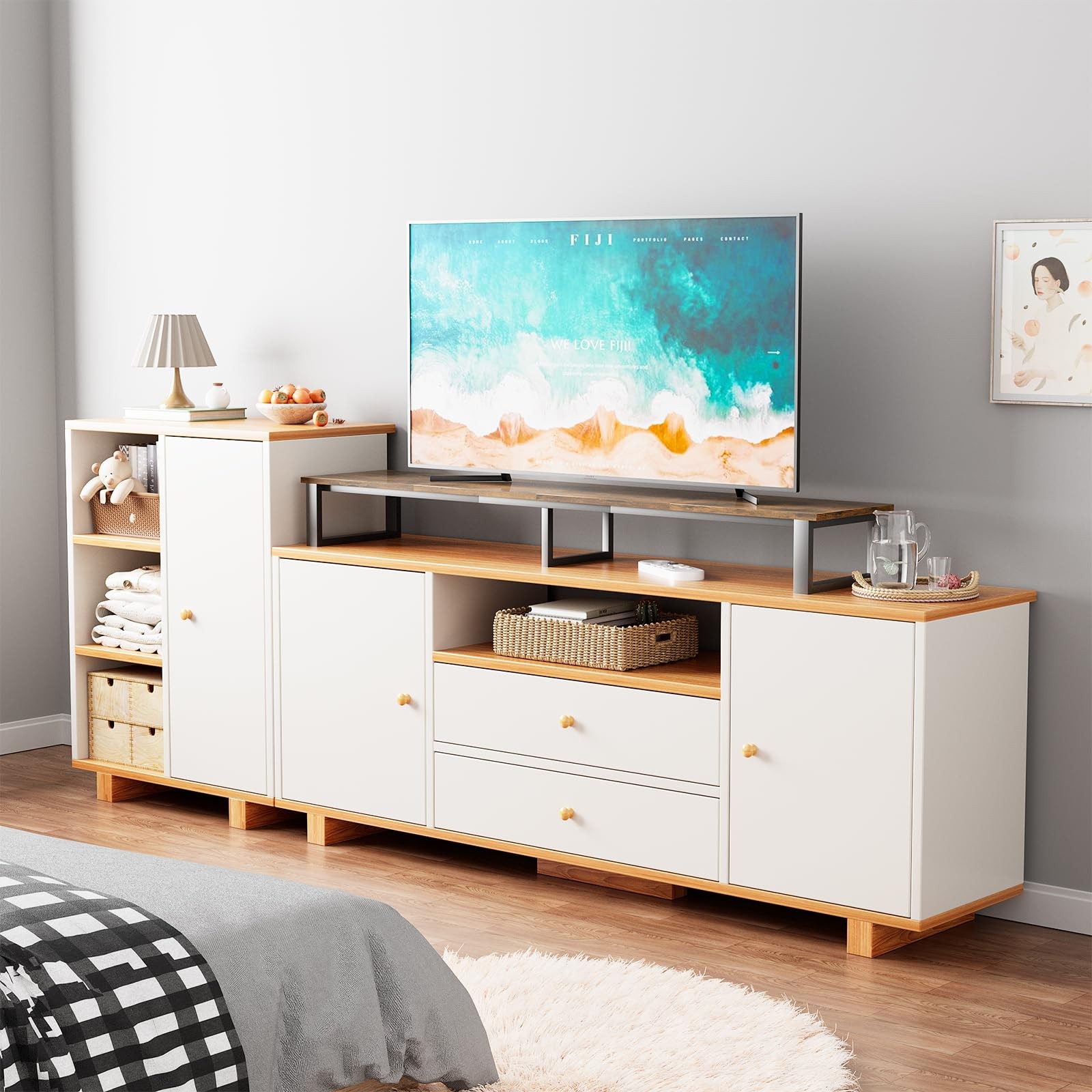 59 Large TV Riser Stand for 32-75 TV, TV Shelf Steel Legs Brown