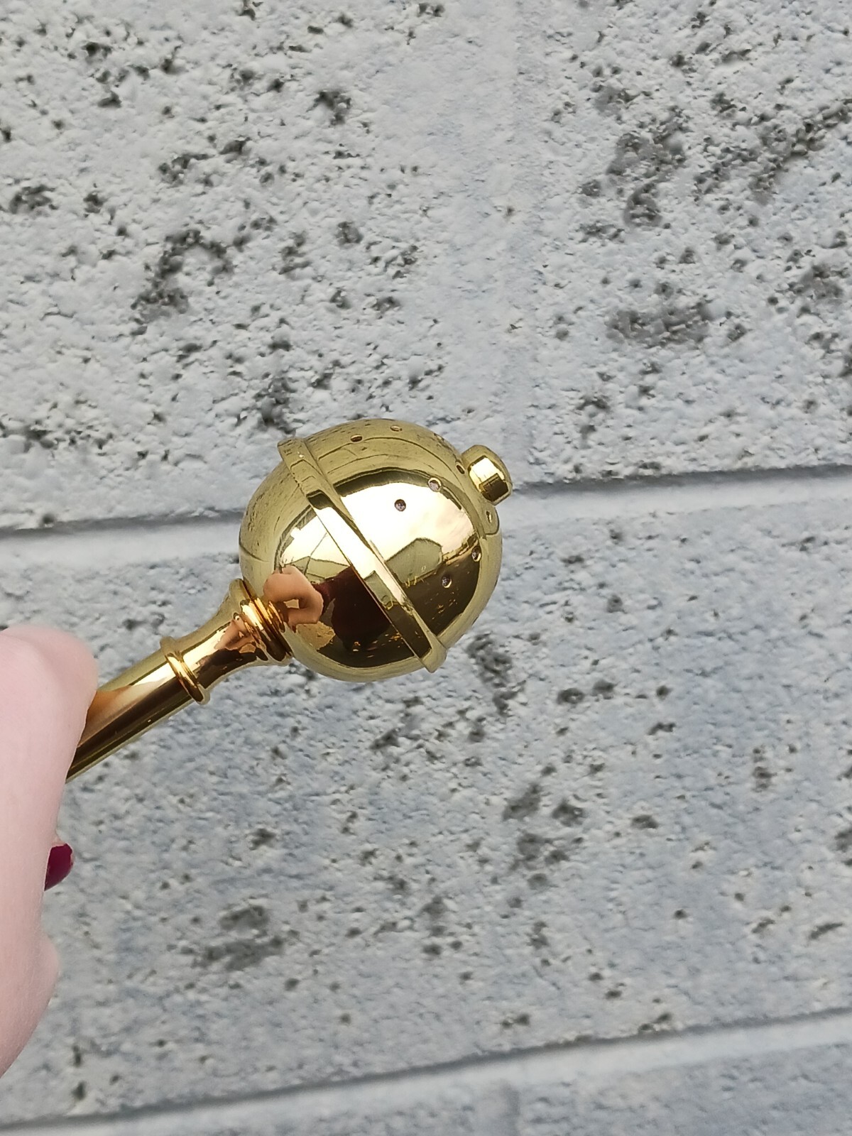 High Polished Brass Wood Handle Holy Water Sprinkler for Catholic Church 10 Inch