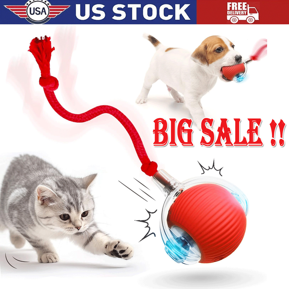 Automatic Rolling Ball Smart Cat Dog Toy Electric Pet Self-moving Kitten lot