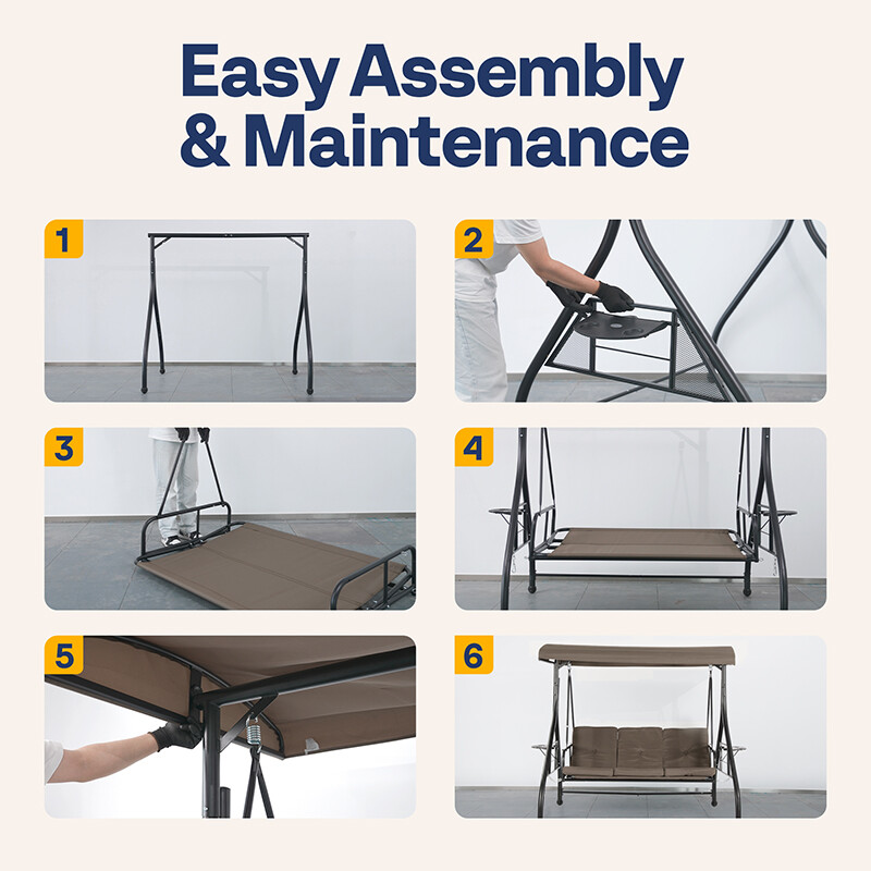 3-Seat Outdoor Converting Swing Chair w/ Canopy Outdoor Porch Swing Chair &Stand