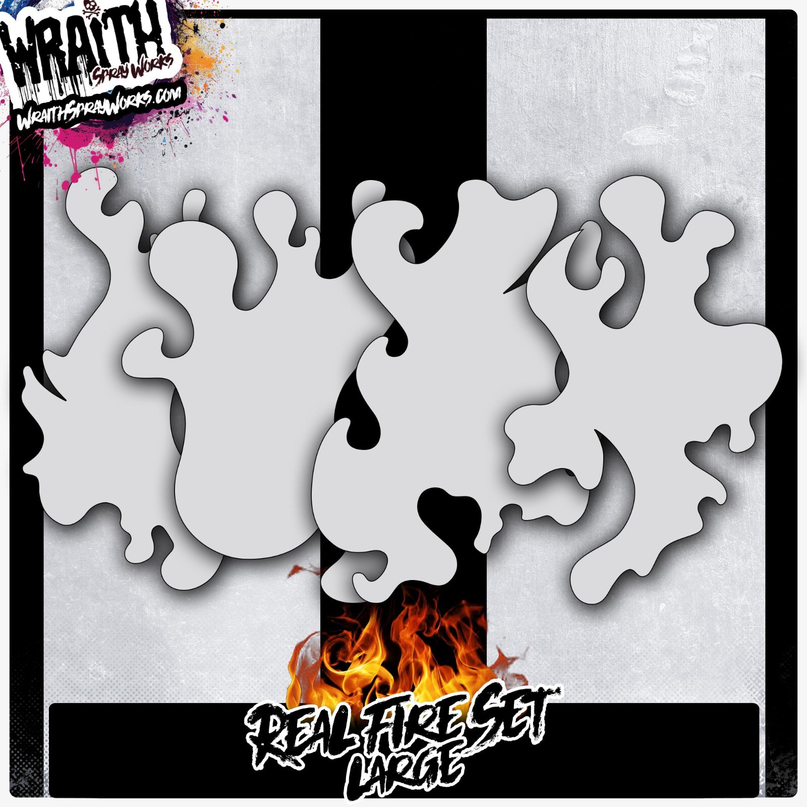 Real Fire Stencil Set (LARGE) - Reusable Airbrush Stencil Template
