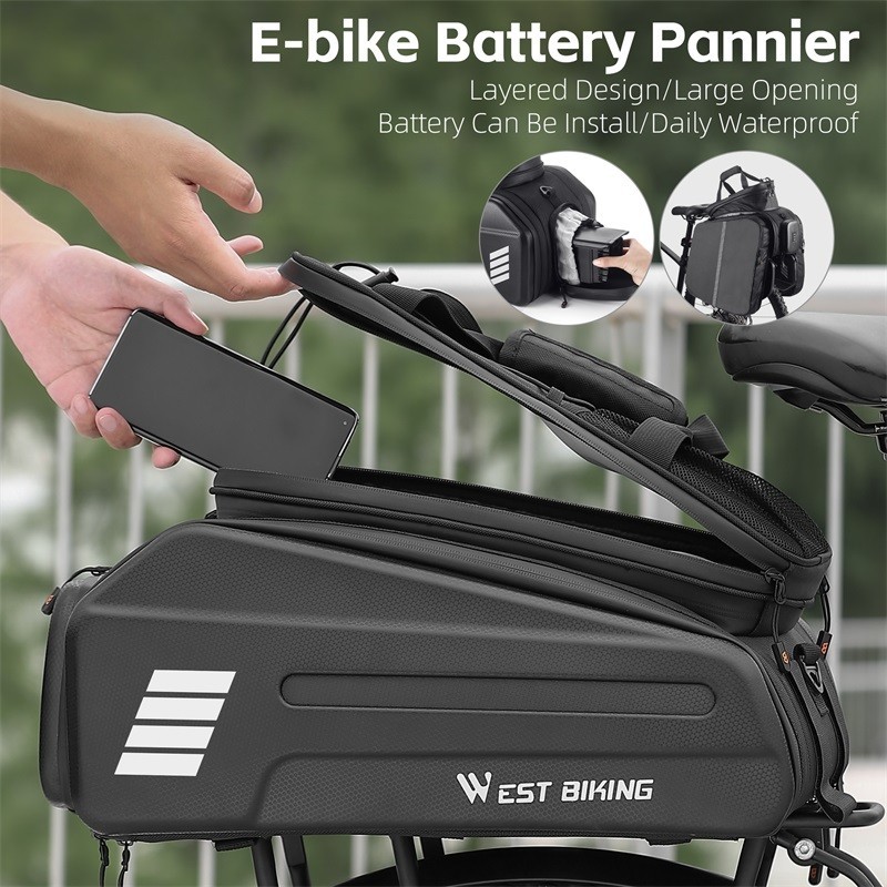 WEST BIKING E-Bike Battery Bicycle Pannier Waterproof Rear Rack Carrier Bag 20L