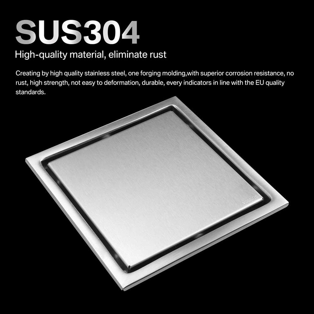Square Shower Floor Drain 6-Inch Tiled Insert Grate Strainer