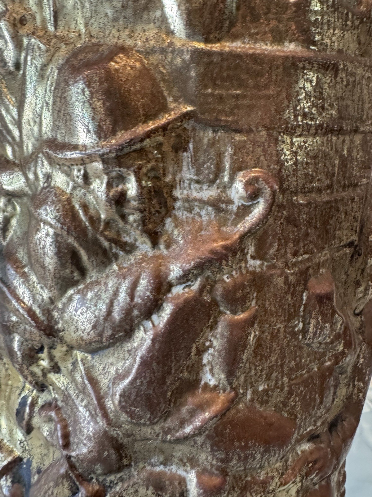 Lombard Umbrella Stand Brass Embossed Relief Colonial Pub Scene England 15" Tall